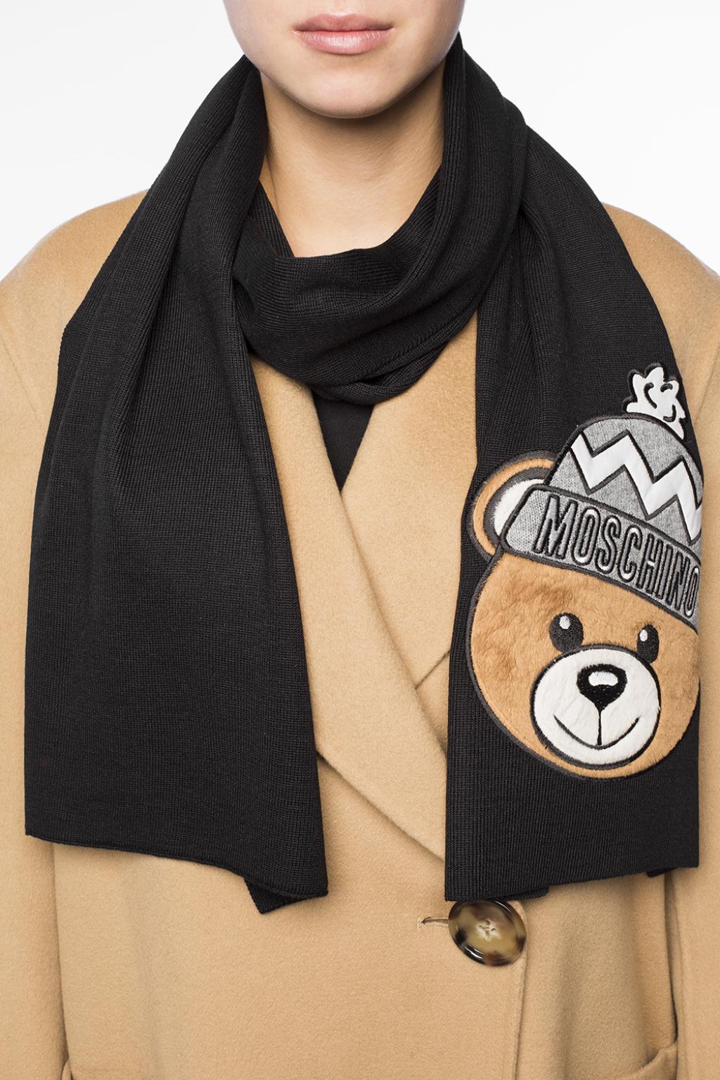 捧呈-モ••スキーノ Moschino teddy logo scarf in black レディース